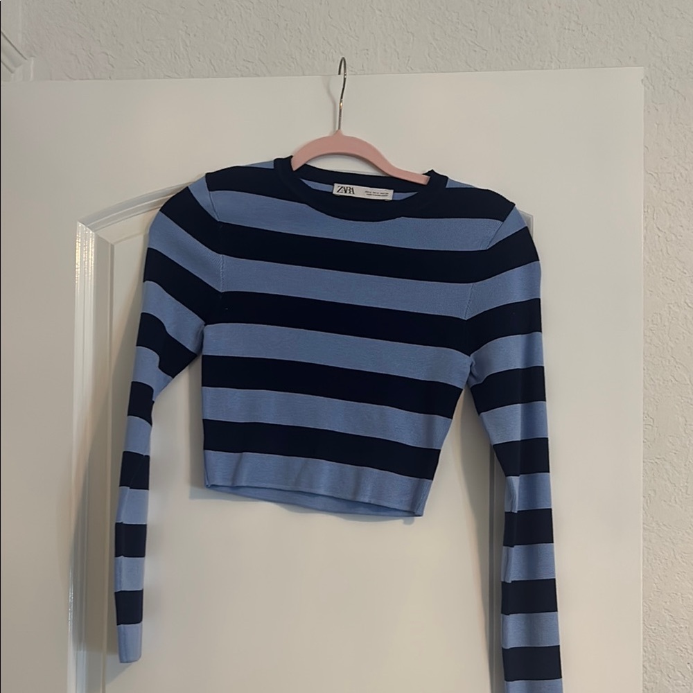 Zara Blue Fitted Crop T-Shirt